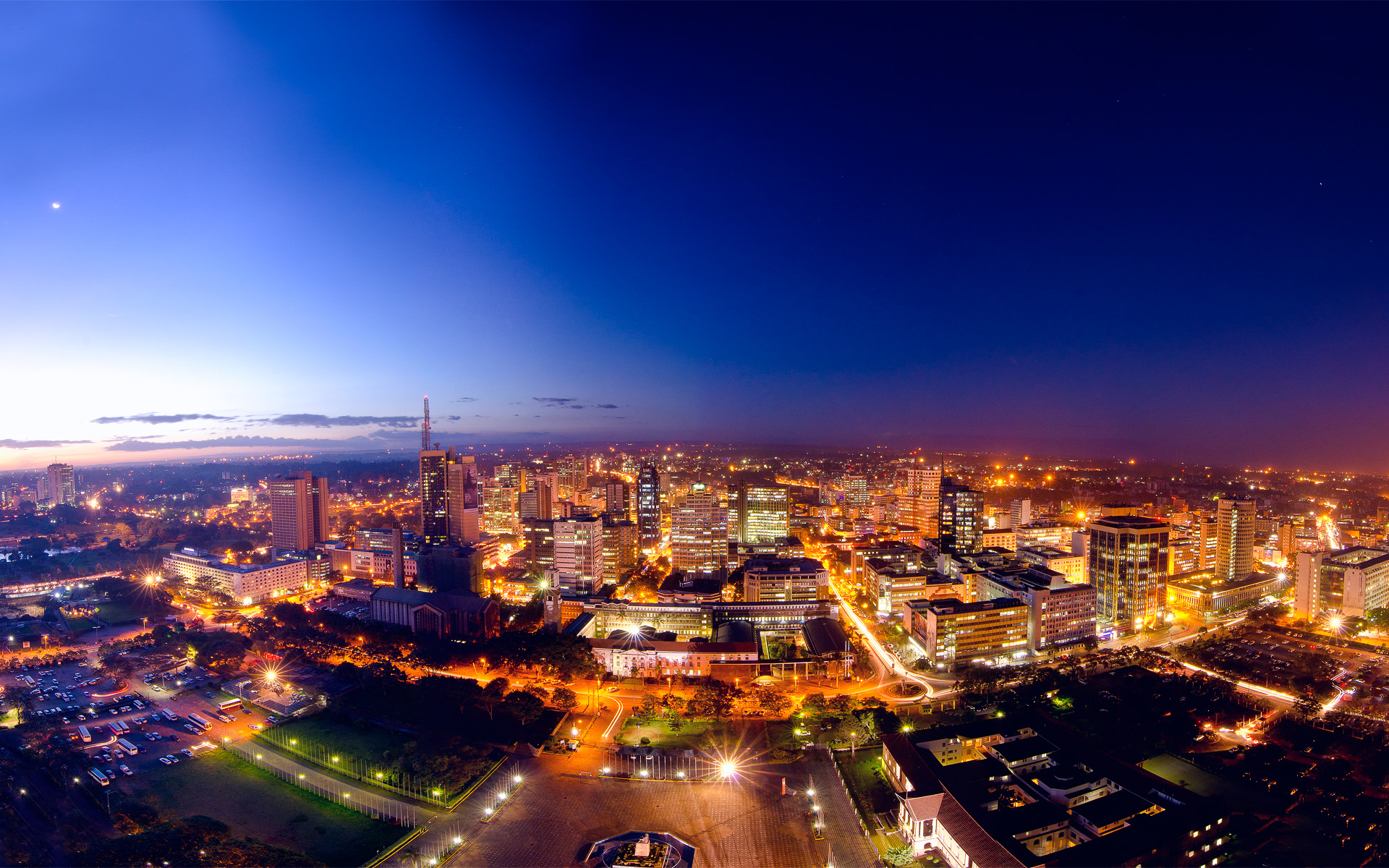 Nairobi skyline at dusk, city lights